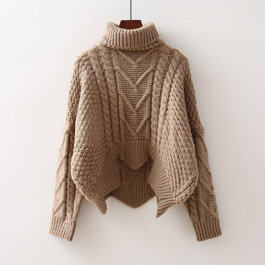 Damen Großer Pullover mit Hohem Kragen und Strickmuster R&B