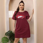 Damen lässiges Freizeitkleid mit verspieltem Lippen-Motiv R&B
