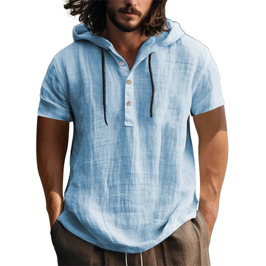 Herren lässiges Kurzarm-Hoodie mit Knopfleiste R&B