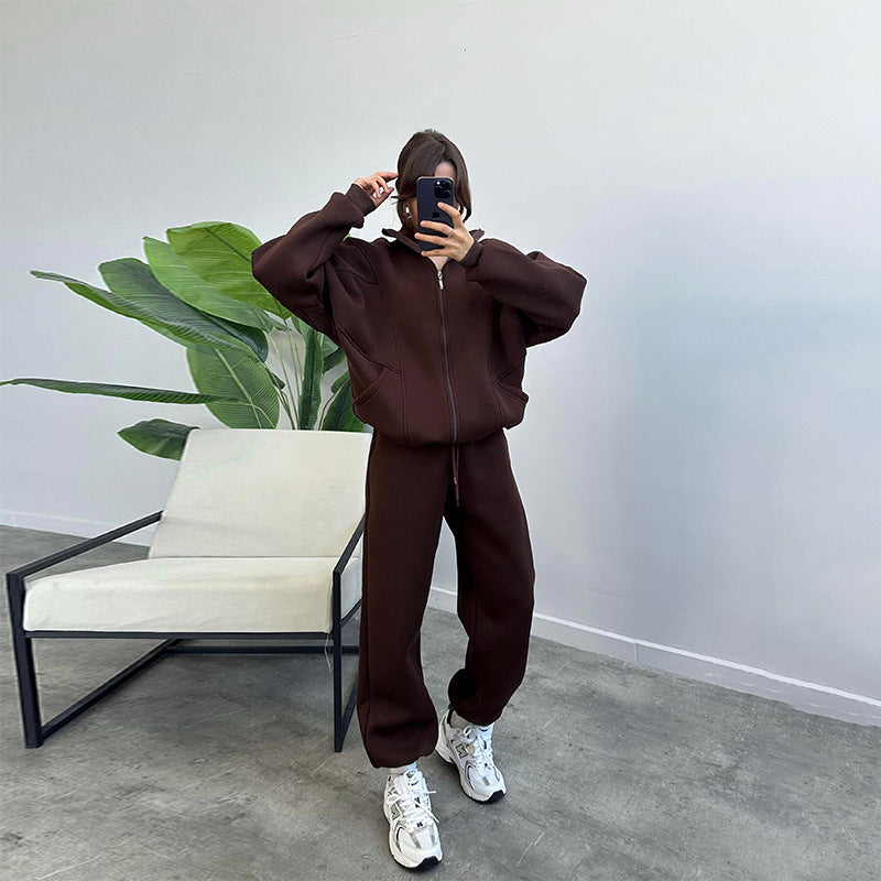 Damen lässiger Zweiteiler mit oversized Hoodie und Jogginghose R&B