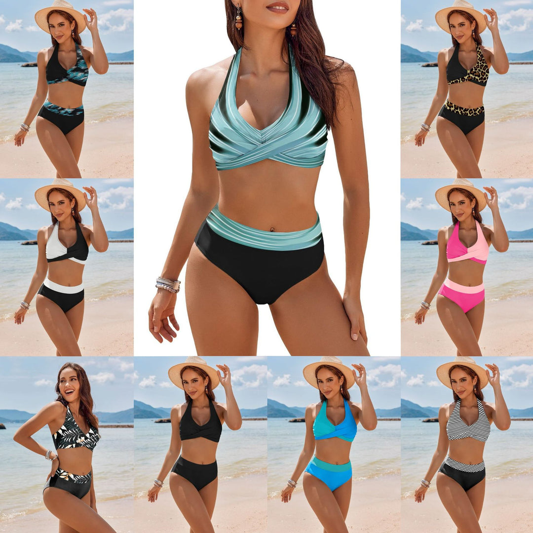 Damen Bikini-Set mit stilvollem Wickeloberteil und hoch geschnittenem Höschen R&B