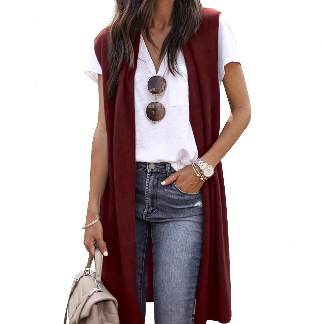Damen longitudinaler Strickmantel mit Seitenschlitzen R&B