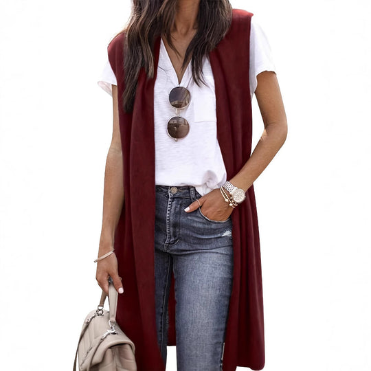 Damen longitudinaler Strickmantel mit Seitenschlitzen R&B