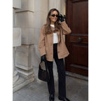 Damen elegante Wolljacke mit übergroßem Kragen R&B
