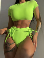 Damen Sportliches Bikini-Set mit hohem Bund und dekorativen BindR&Bändern R&B