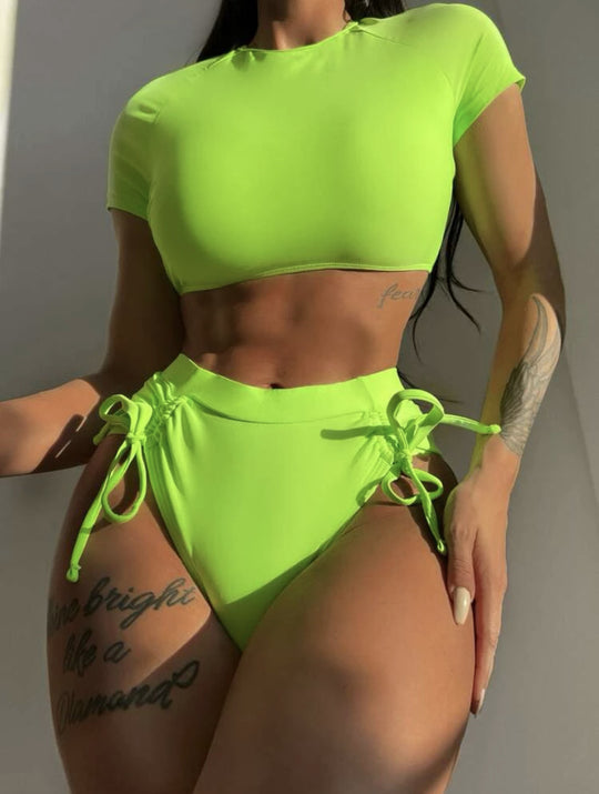 Damen Sportliches Bikini-Set mit hohem Bund und dekorativen Bindebändern R&B