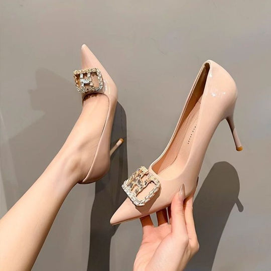 Damen eleganten High Heel Pumps mit funkelndem Schmuckdetail R&B