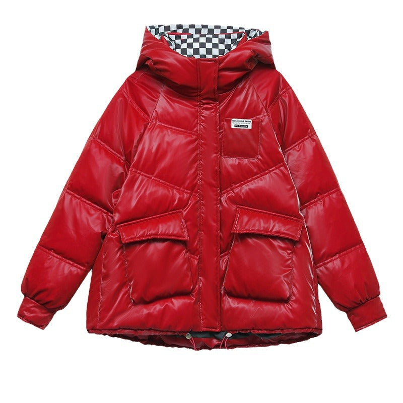 Damen modische kurze Pufferjacke mit Kapuze und praktischen Taschen R&B