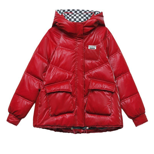 Damen modische kurze Pufferjacke mit Kapuze und praktischen Taschen R&B