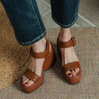 Damen Plateau-Sandalen mit verstellbarem Riemen und komfortablem Absatz