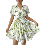 Damen Wickelkleid mit floralem Muster und schwingendem Rock R&B