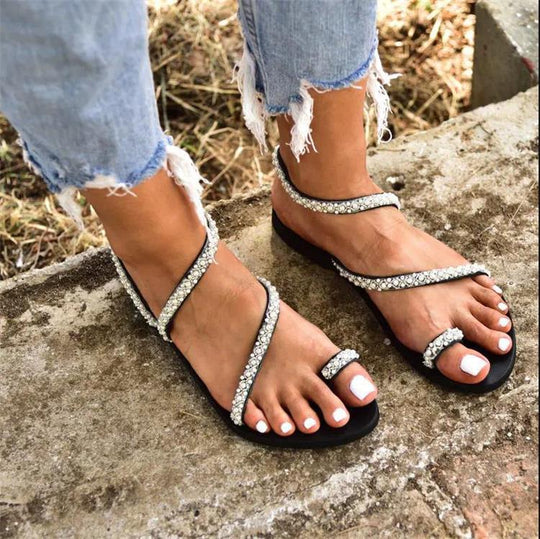 Damen Riemensandalen mit funkelnden Strassverzierungen R&B