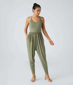 Damen nan lässiger Jersey-Overall mit Racerback, smockierter Taille und seitlichen Eingrifftaschen R&B