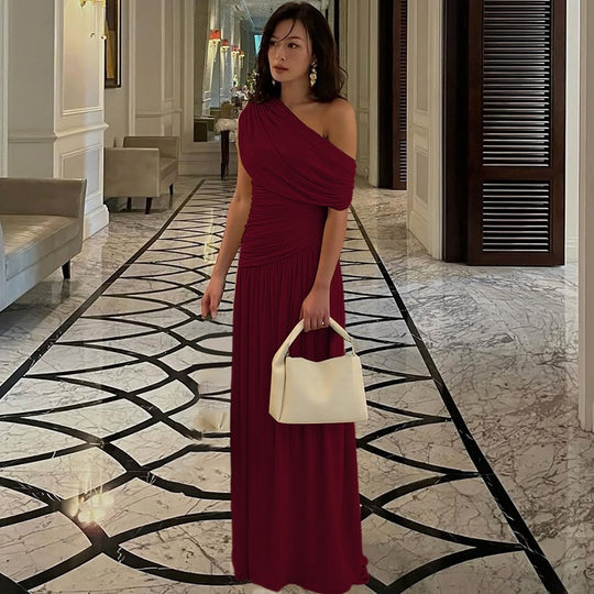 Damen Elegantes asymmetrisches Maxikleid mit Raffungen R&B