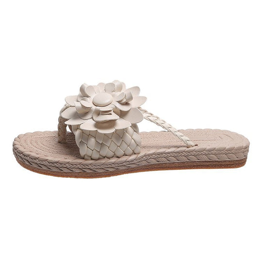 Damen Blumenschmuck Zehentrenner-Sandaletten mit rutschfester Sohle und geflochtenem Design R&B