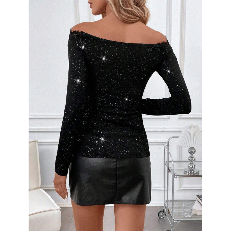 Damen Spitzenbody mit funkelnden Akzenten und schulterfreiem Design R&B