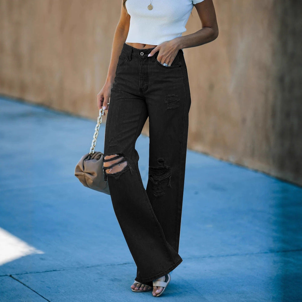 Damen Weit geschnittene Ripped Jeans mit hohem Bund und moderner Waschung R&B