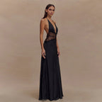 Damen Abendkleid mit Spitze und elegantem tiefem Ausschnitt R&B