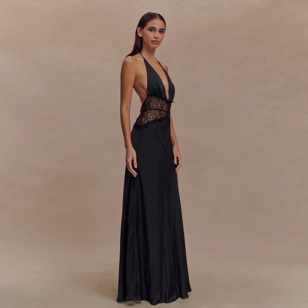Damen Abendkleid mit Spitze und elegantem tiefem Ausschnitt R&B