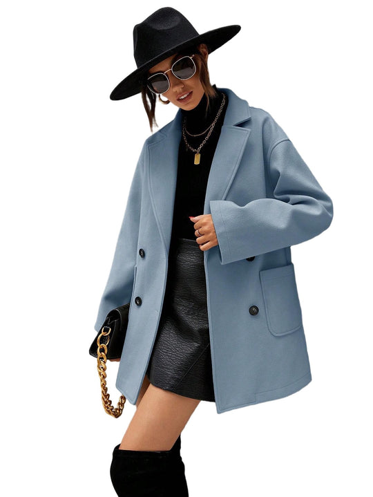 Damen Oversized Wollmantel mit modischem Schnitt und funktionalen Taschen R&B