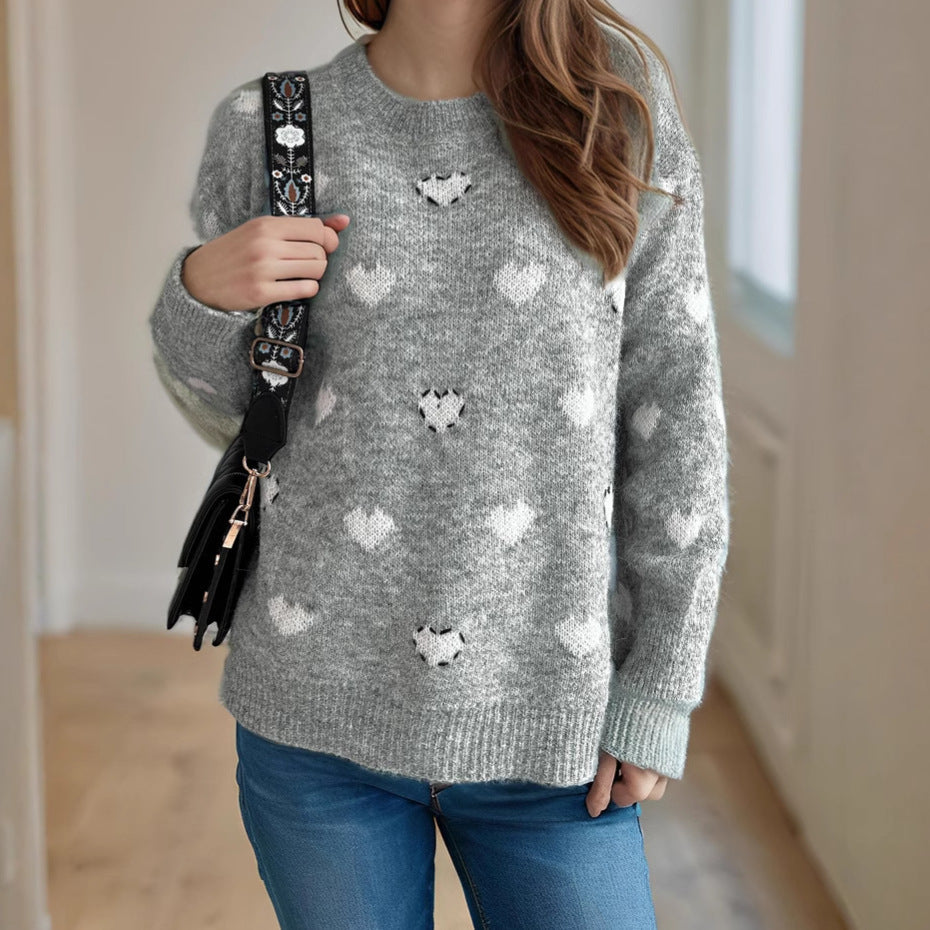 Damen kuscheliger Pullover mit herzförmigem Design und weichem Material R&B