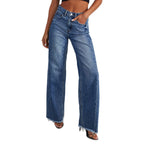 Damen Weitgeschnittene Jeans mit fransigen Säumen R&B