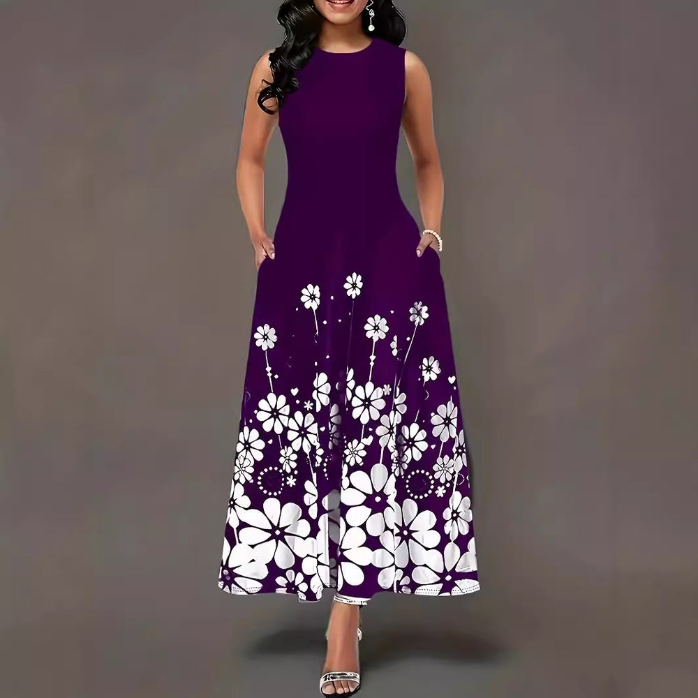 Damen Maxikleid mit floralen Akzenten und seitlichen Eingrifftaschen R&B