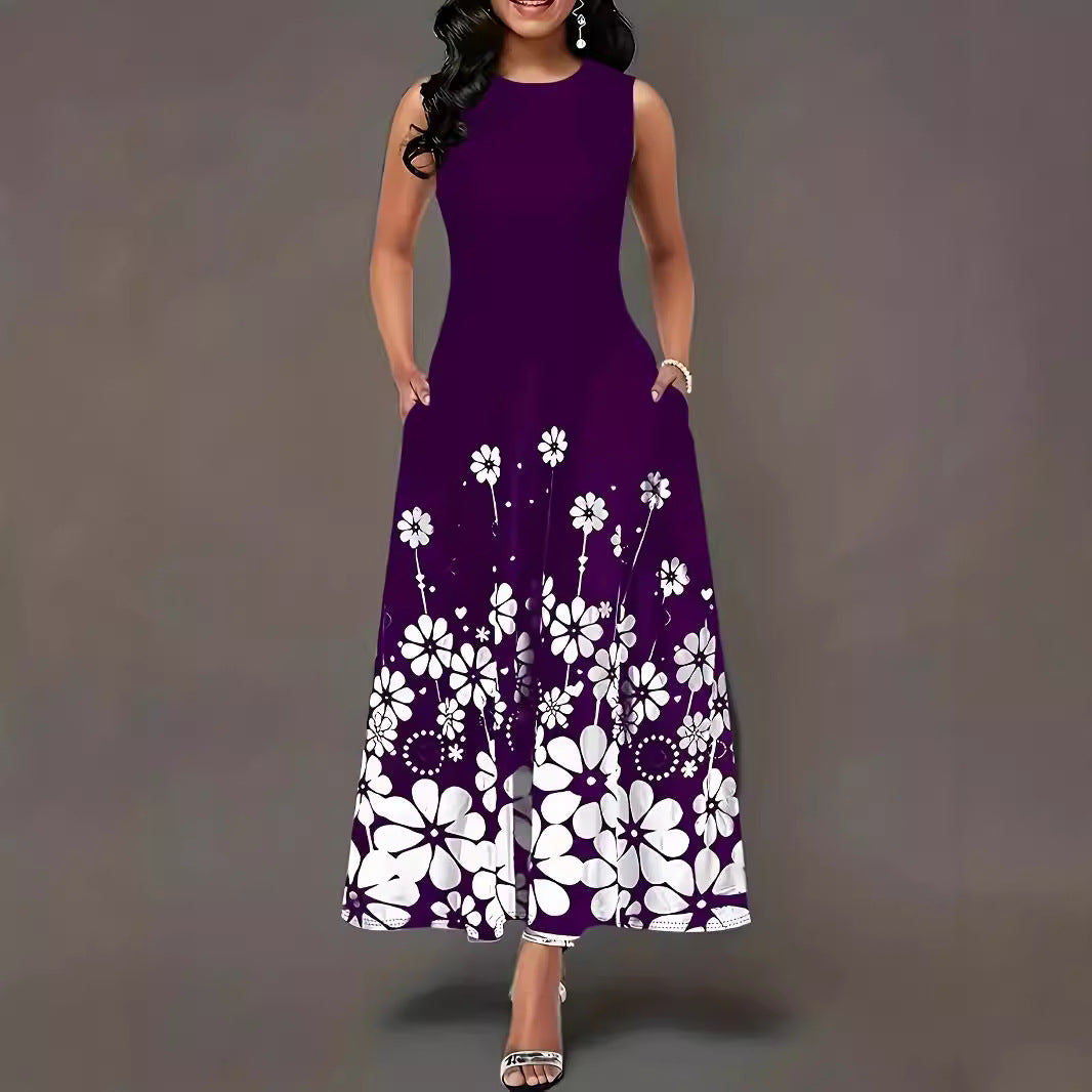 Damen Maxikleid mit floralen Akzenten und seitlichen Eingrifftaschen R&B