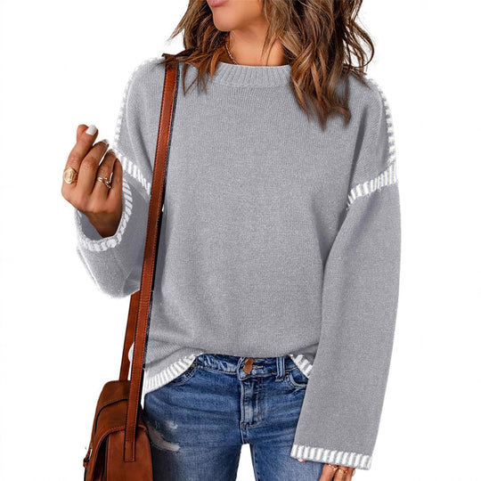 Damen lässiger Pullover mit strukturiertem Detail und seitlichem Schlitz R&B