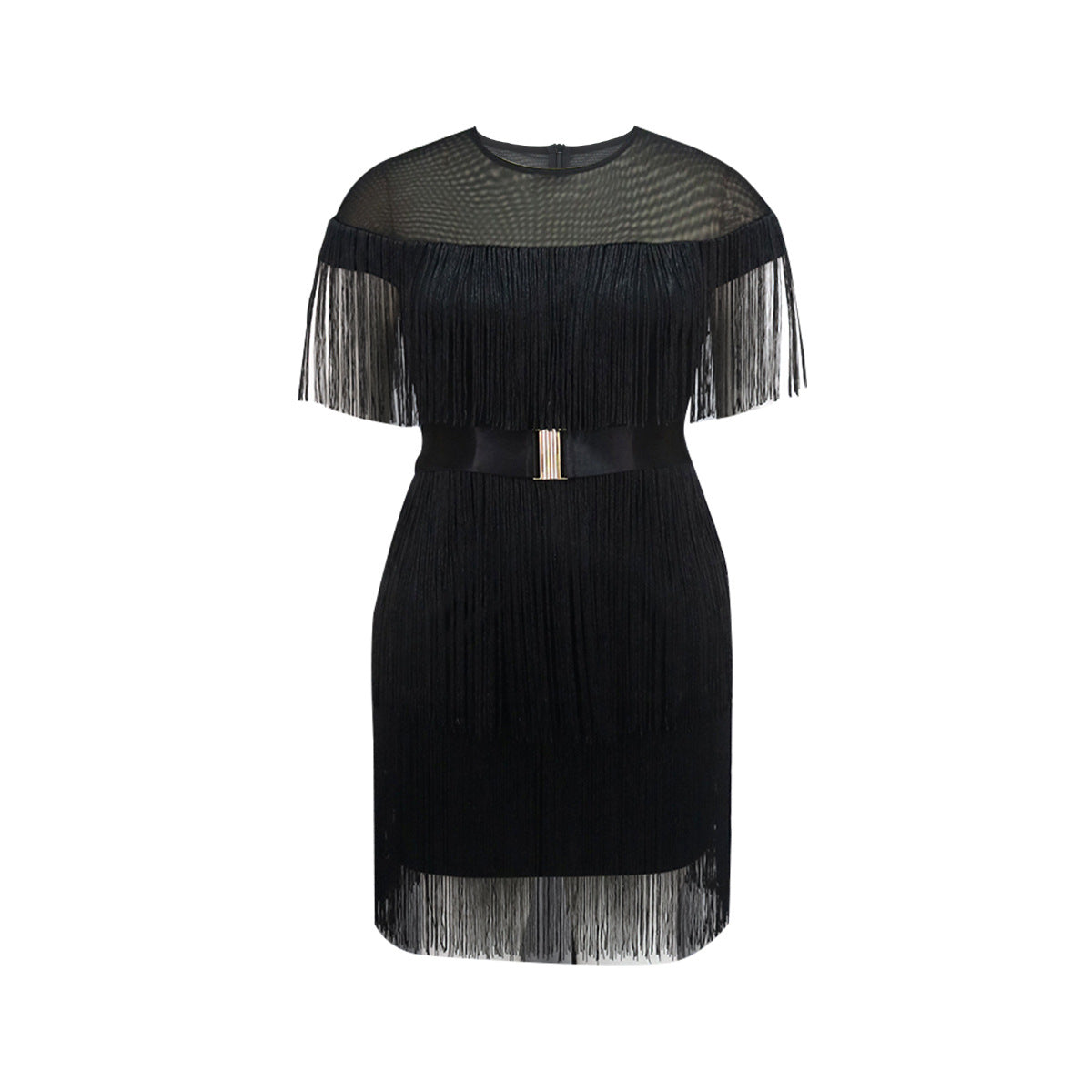 Damen Fransen Kleid mit elegantem Taillengürtel