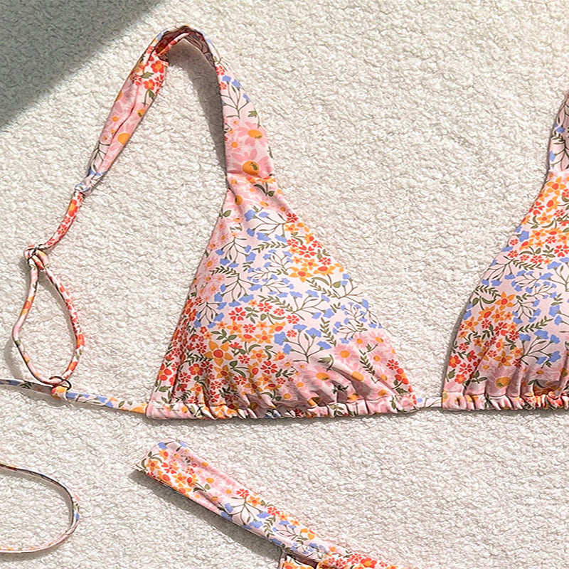 Damen Triangel-Bikini mit floralen Motiven und angepassten Trägern R&B