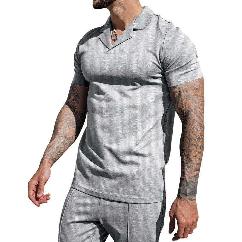 Herren Kurzarm Hemd mit klassischem Henley-Ausschnitt und strukturierter Oberflächenbeschaffenheit R&B