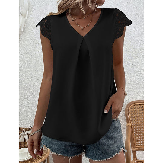 Damen Bluse mit Spitzenärmeln und V-Ausschnitt R&B