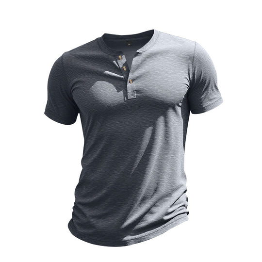 Herren Kurzarm-Henley-T-Shirt aus weicher Baumwolle mit dekorativer Knopfleiste R&B