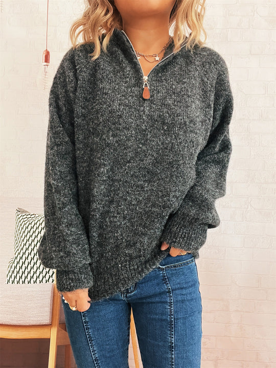 Damen kuscheliger Kapuzenpullover mit Zipper und modernem Rippdesign R&B
