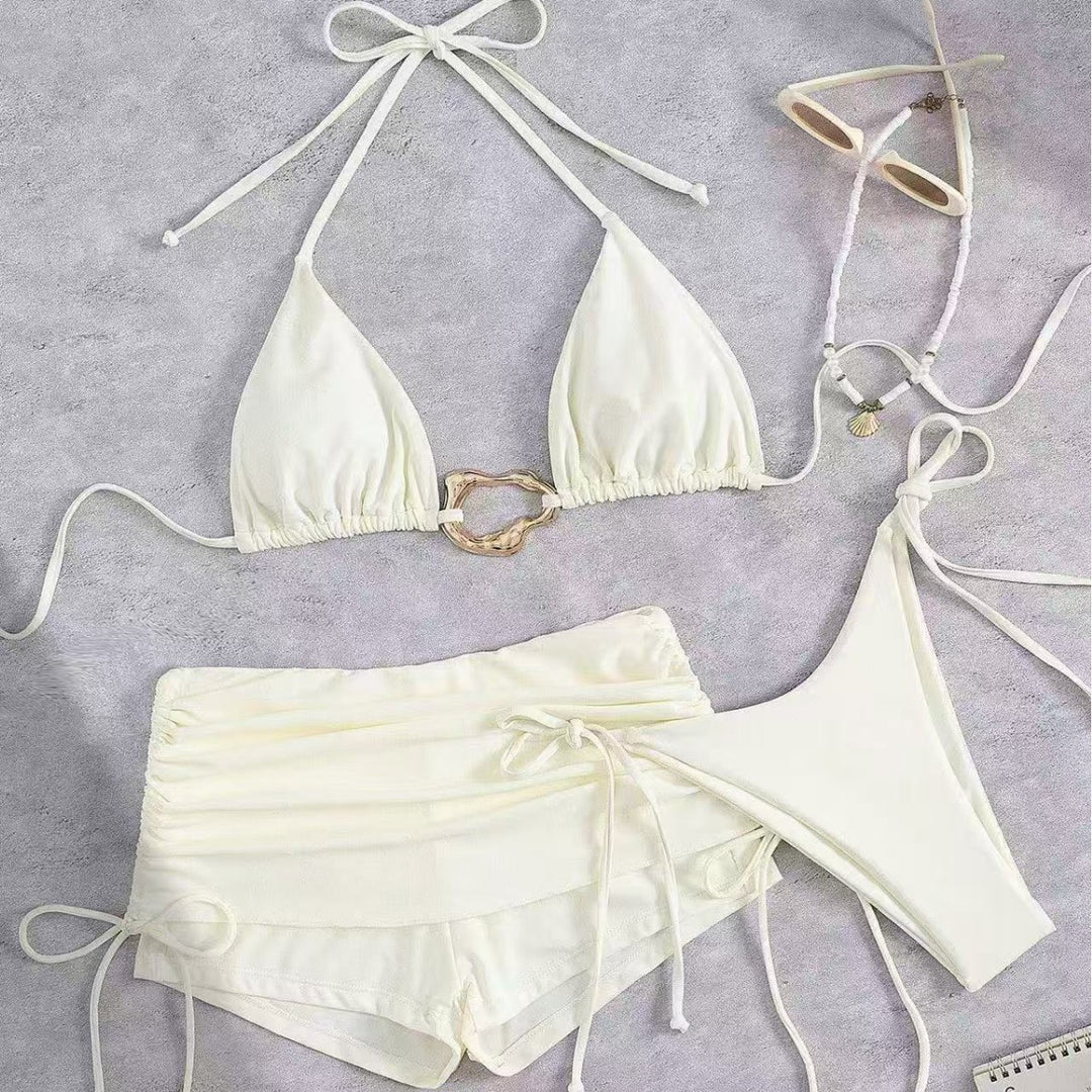 Damen Triangel-Bikini mit modischem Ringen-Detail und hoch taillierten Höschen R&B