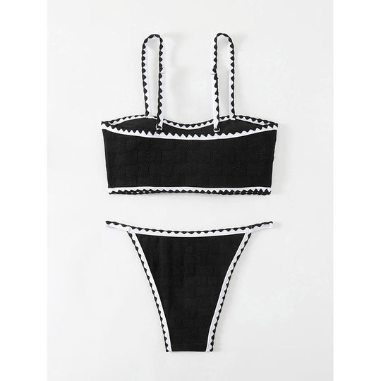 Damen Bikini-Set mit strukturiertem Oberteil und hoch geschnittenem Unterteil R&B