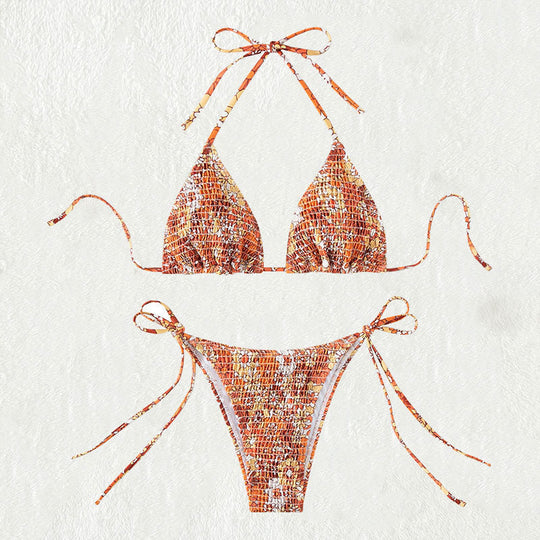 Damen Triangel-Bikini mit floralen Rüschendetails und verstellbaren Trägern R&B