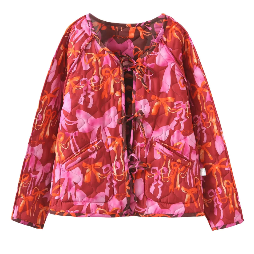 Damen gesteppte modische Übergangsjacke mit buntem Schleifenmuster R&B