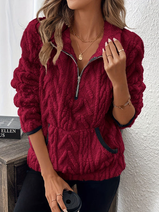 Damen weicher und bequemer Pullover mit halbem Reißverschluss R&B