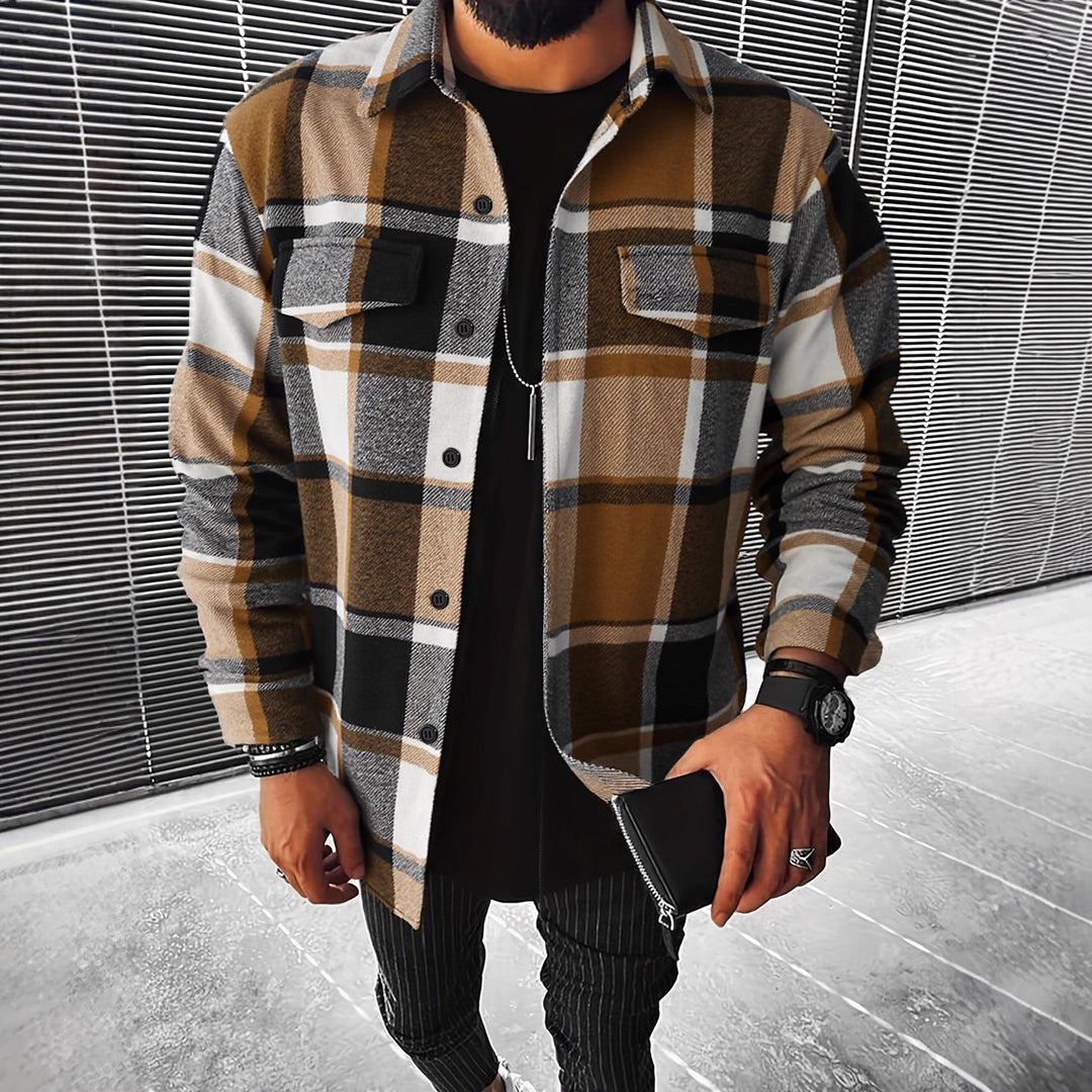 Herren Flanellhemd mit modernem Karomuster und zwei Brusttaschen R&B