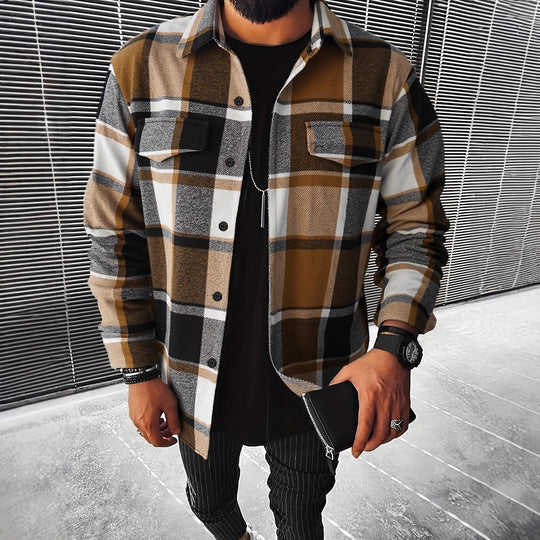 Herren Flanellhemd mit modernem Karomuster und zwei Brusttaschen R&B