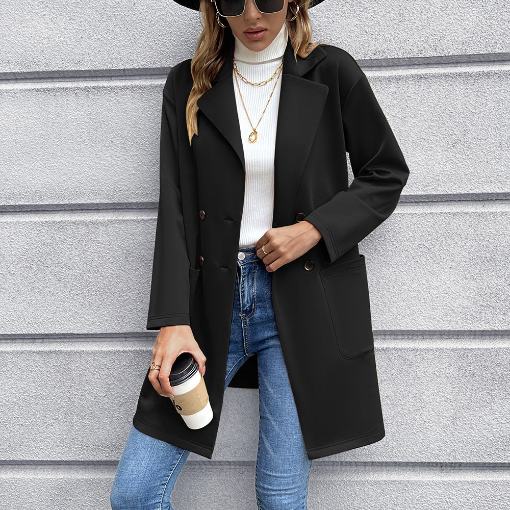 Damen elegante Oversized-Blazerjacke mit doppelter Knopfleiste und praktischen Taschen R&B