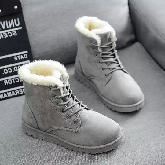 R&B | High-Top Wildlederstiefel - Kunstfellfutter - Schnürung - Flache Gummisohle