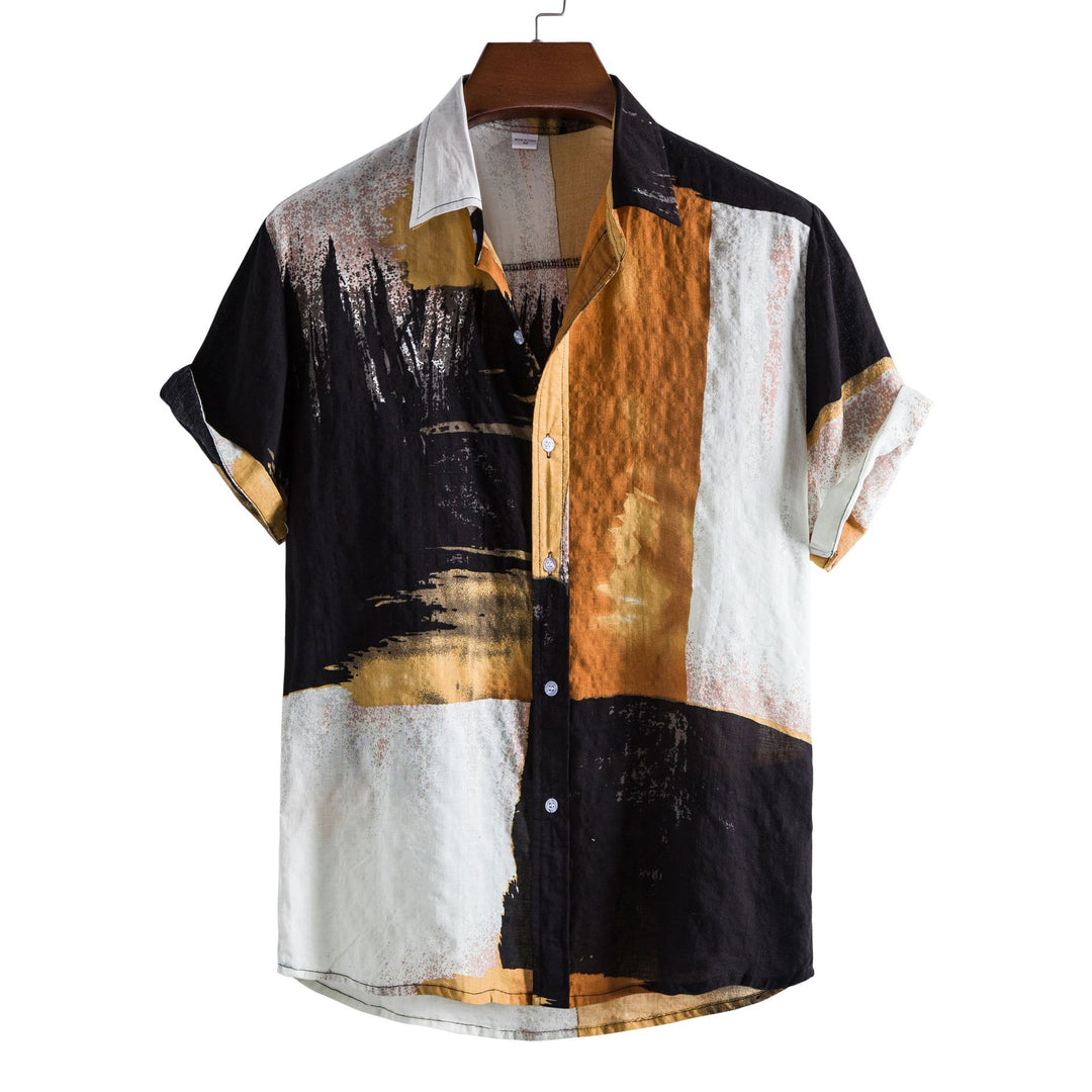 Herren Kurzarmhemd mit kreativem Pinselstrich-Muster und leichtem Gewebe R&B