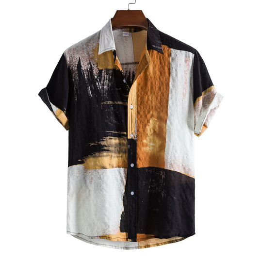 Herren Kurzarmhemd mit kreativem Pinselstrich-Muster und leichtem Gewebe R&B