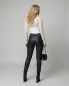Damen Spitzenshirt mit elegantem hohem Kragen und langem Arm R&B