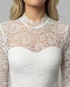 Damen Spitzenshirt mit elegantem hohem Kragen und langem Arm R&B