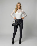 Damen Spitzenshirt mit elegantem hohem Kragen und langem Arm R&B