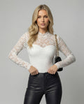 Damen Spitzenshirt mit elegantem hohem Kragen und langem Arm R&B